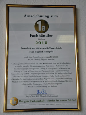 Bild von der Urkunde als 1A Küchenfachhändler Bild von der Urkunde als 1A Küchenfachhändler